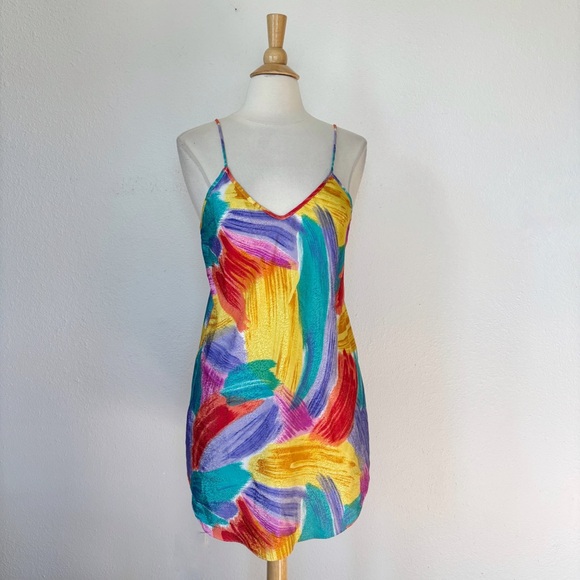 Vintage Colorful Abstract Satin Slip - Picture 2 of 8